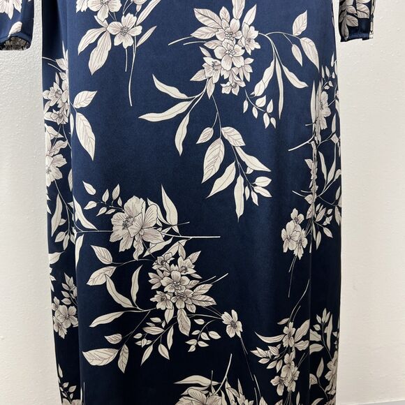 Vince Camuto Dress Women Small Blue White Floral Satin Sheen Midi Long Sleeve - Picture 8 of 15